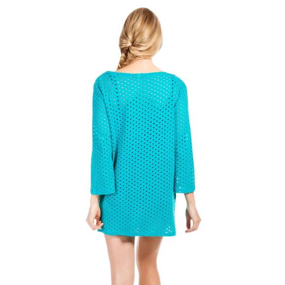 NEW ECO SWIM jacquard 3/4 sleeve tunic in eco surf - Picture 2 of 2